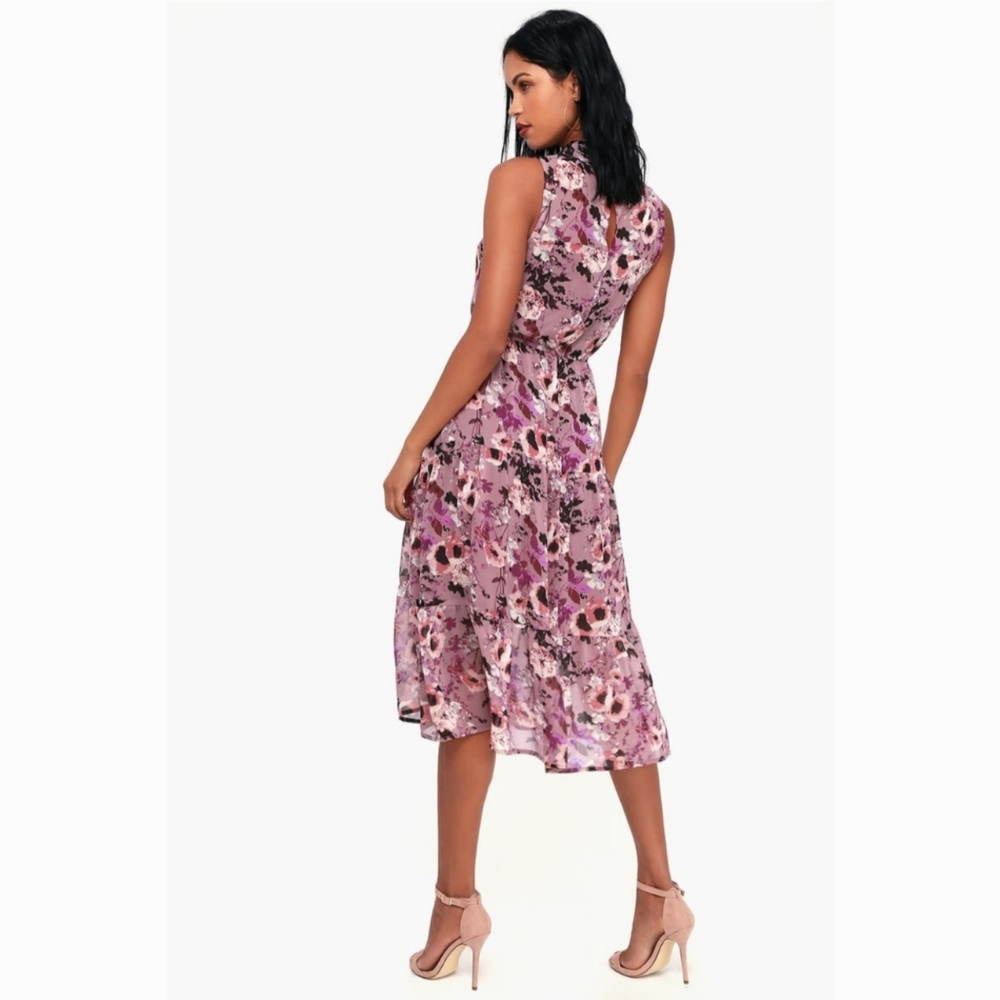 LULU'S In My Dreams Mauve Floral Print Midi Dress - Picture 6 of 14